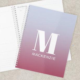 Modern Monogram Initial Name Pink Blue Gradient Planner