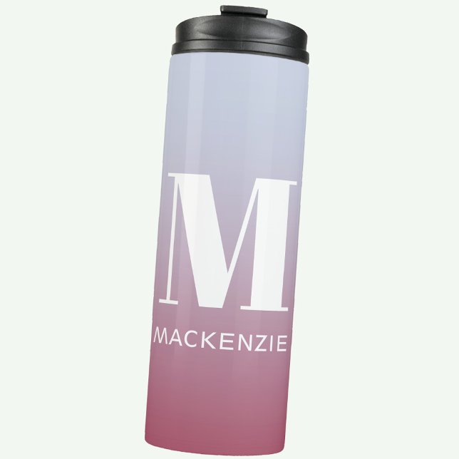 Modern Monogram Initial Name Pink Blue Gradient Thermal Tumbler (Modern monogram initial name personalized luggage)