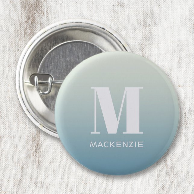 Modern Monogram Initial Name Teal Aqua Gradient 3 Cm Round Badge (Modern monogram initial name personalized gradient button)