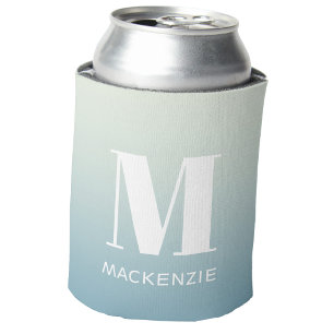 Modern Monogram Initial Name Teal Aqua Gradient Can Cooler