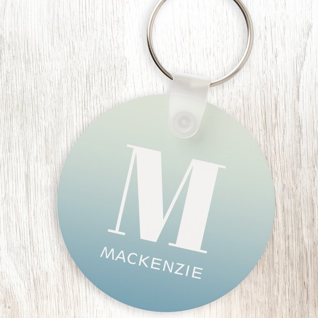 Modern Monogram Initial Name Teal Aqua Gradient Key Ring (Monogram initial name personalized teal aqua gradient keyring)
