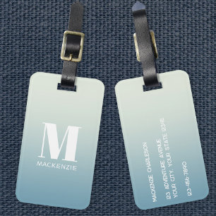 Modern Monogram Initial Name Teal Aqua Gradient Luggage Tag