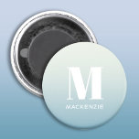 Modern Monogram Initial Name Teal Aqua Gradient Magnet<br><div class="desc">Modern typography minimalist monogram initial name design which can be changed to personalise.  White on a teal to aqua blue ocean gradient background.</div>