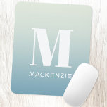 Modern Monogram Initial Name Teal Aqua Gradient Mouse Mat<br><div class="desc">Modern typography minimalist monogram initial name design which can be changed to personalise.  White on a teal to aqua blue ocean gradient background.</div>