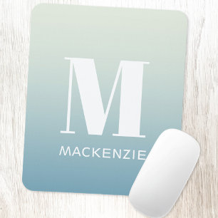 Modern Monogram Initial Name Teal Aqua Gradient Mouse Mat