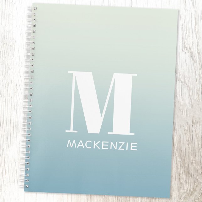 Modern Monogram Initial Name Teal Aqua Gradient Notebook (Modern monogram initial name teal aqua blue gradient personalized notebook with choice of interior)