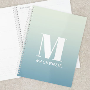 Modern Monogram Initial Name Teal Aqua Gradient Planner
