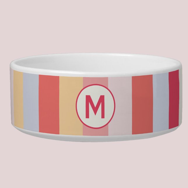 Modern Monogram Initial Pastel Candy Stripe Bowl (Pastel striped personalized monogram initial pet bowl)