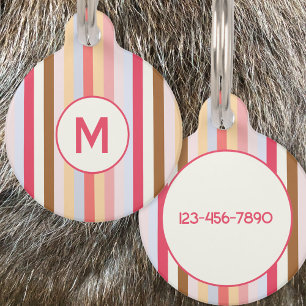 Modern Monogram Initial Pastel Candy Stripe Pet Tag
