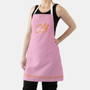 Modern Monogram Initial Pink Orange Apron