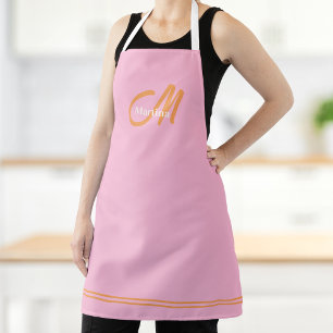 Modern Monogram Initial Pink Orange Apron