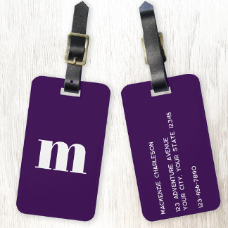 Modern Monogram Initial Plum Purple Luggage Tag