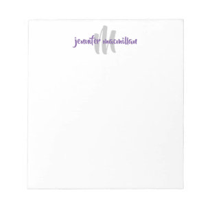 Modern Monogram Initial, Purple-Grey Personalised Notepad