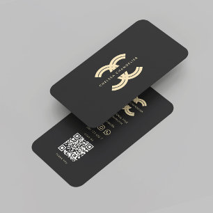 Modern Monogram Initial Reversed Logo Black Gold Business Card