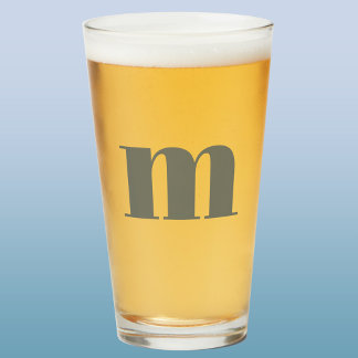 Modern Monogram Initial Sage Green Beer Glass