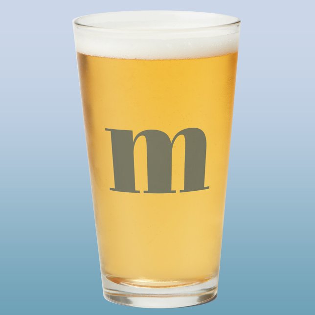 Modern Monogram Initial Sage Green Beer Glass (Modern lower case sage green monogram initial beer glass)