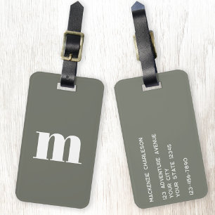 Modern Monogram Initial Sage Green Luggage Tag