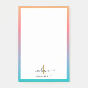 Modern Monogram Initial Script Blue Orange Ombre Post-it Notes