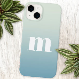 Modern Monogram Initial Teal Aqua Blue Gradient iPhone 14 Case