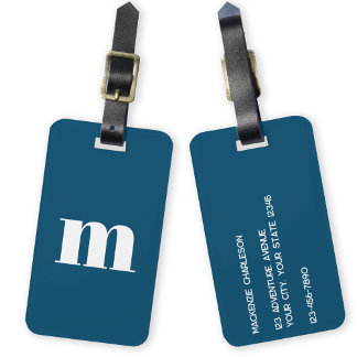 Modern Monogram Initial Teal Green Luggage Tag