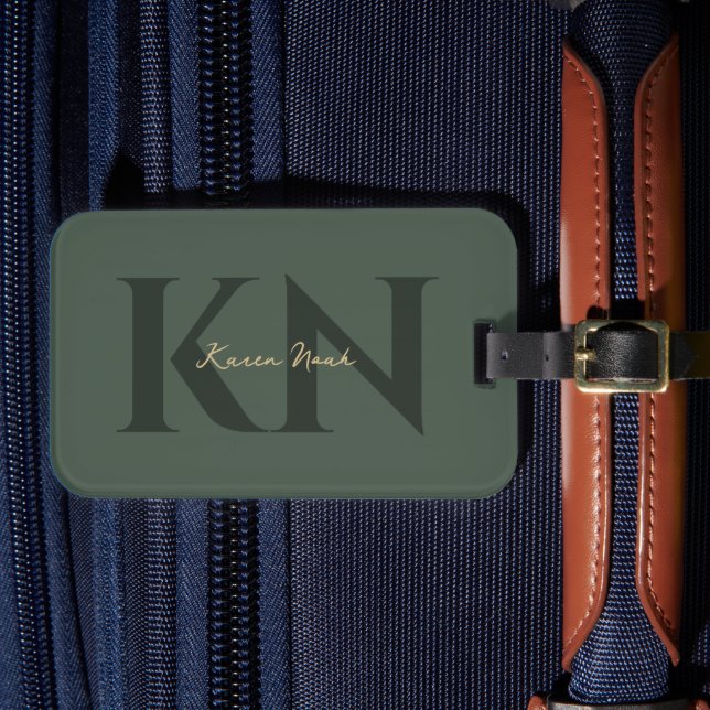 Modern Monogram Initials Dark Green Professional Luggage Tag (Front Insitu 4)