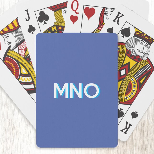 Modern Monogram Initials Drop Shadow Blue Playing Cards (Modern drop shadow three letter monogram initials personalized playing cards in blue)