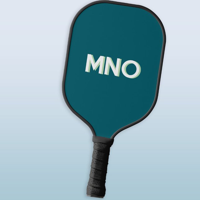 Modern Monogram Initials Drop Shadow Teal Green Pickleball Paddle (Modern monogram initials personalized drop shadow teal green pickleball paddle)