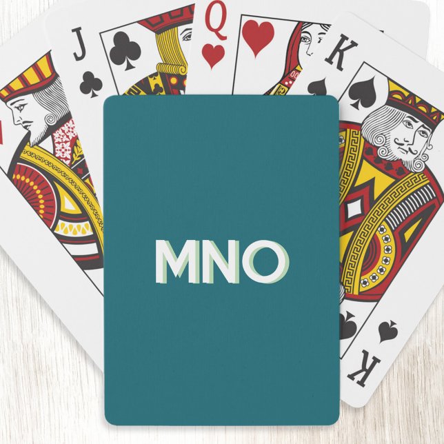 Modern Monogram Initials Drop Shadow Teal Green Playing Cards (Modern drop shadow three letter monogram initials personalized playing cards teal green)
