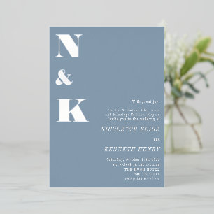 Modern Monogram Initials Dusty Blue Bold Wedding 