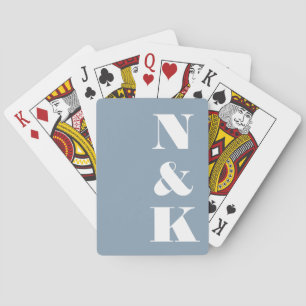 Modern Monogram Initials Dusty Blue Custom Wedding Playing Cards