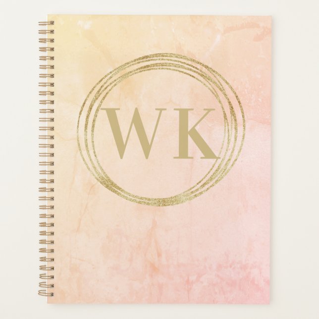 Modern Monogram Initials Gold Circles Planner (Front)