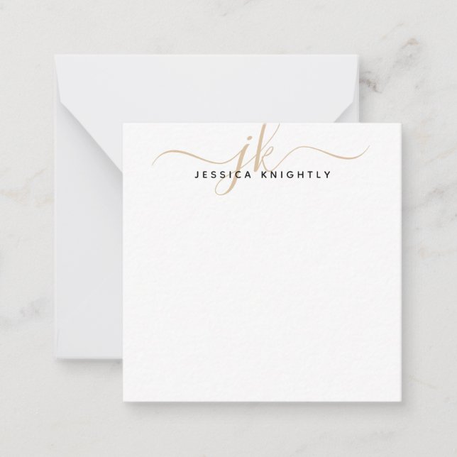 Modern Monogram Initials Gold Script Minimal Card (Front)