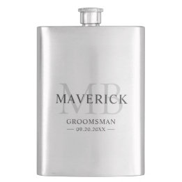 Modern Monogram Initials Groomsmen Wedding Gift Hip Flask