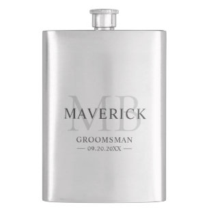 Modern Monogram Initials Groomsmen Wedding Gift Hip Flask