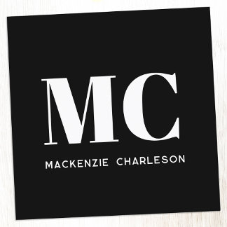 Modern Monogram Initials Name Black Square Business Card