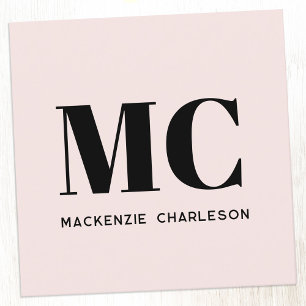 Modern Monogram Initials Name Blush Pink Square Business Card
