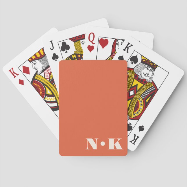 Modern Monogram Initials Orange Custom Wedding Playing Cards (Back)