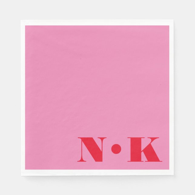 Modern Monogram Initials Pink Red Custom Wedding Napkin (Front)