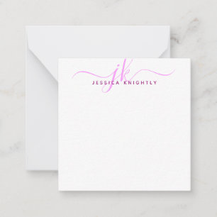 Modern Monogram Initials Pink Script Minimal Card