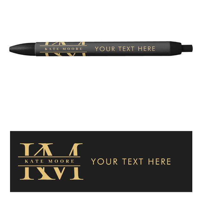 Modern Monogram Initials Professional Black Gold Black Ink Pen (Modern Monogram Initials Professional Black Gold Pen)