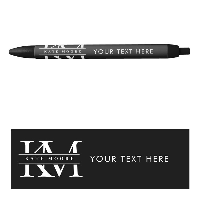 Modern Monogram Initials Professional Black White Black Ink Pen (Modern Monogram Initials Professional Black White Pen)
