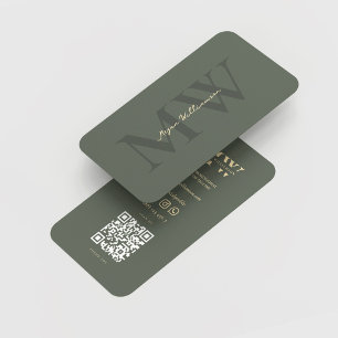 Modern Monogram Initials Professional Sage Green Business Card