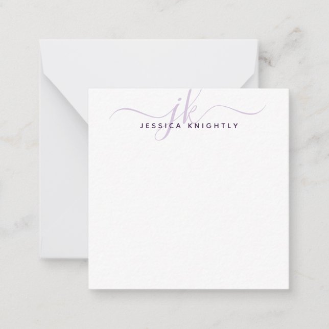 Modern Monogram Initials Purple Script Minimalist Card (Front)