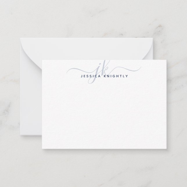 Modern Monogram Initials Script Navy Blue Minimal Card (Front)