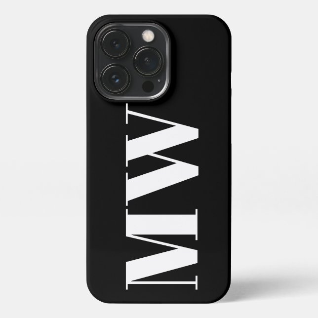 Modern monogram initials simple plain black white iPhone case (Back)