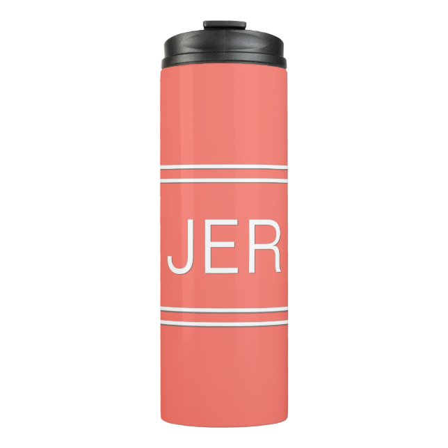 Modern Monogram Initials Sport Athletic Golf Coral Thermal Tumbler (Front)