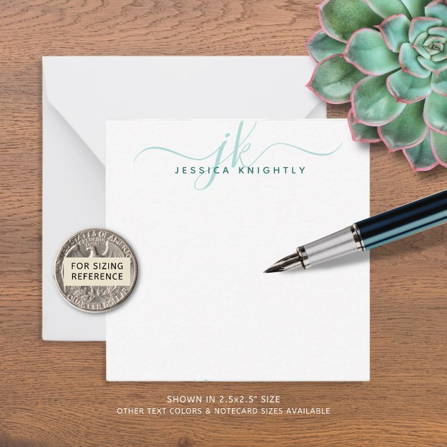Modern Monogram Initials Turquoise Script Minimal Card (Creator Uploaded)
