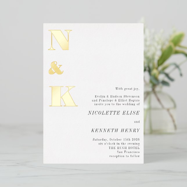 Modern Monogram Initials White Bold Wedding Gold (Standing Front)