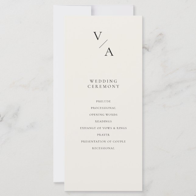 Modern Monogram Ivory Wedding Program (Front)