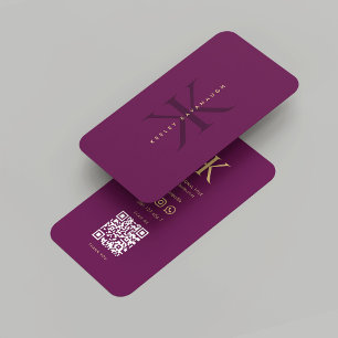 Modern Monogram K Luxury Purple Gold Professional Business Card
